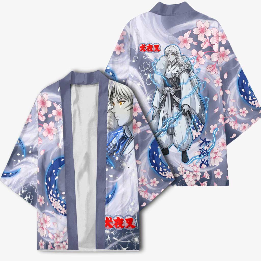 Sesshomaru Inuyasha Series Kimono Elegant Sakura Storm Style with Crescent Moon Motif