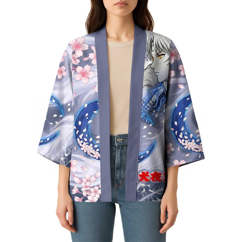 Sesshomaru Inuyasha Series Kimono Elegant Sakura Storm Style with Crescent Moon Motif