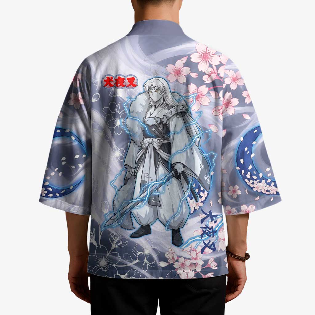Sesshomaru Inuyasha Series Kimono Elegant Sakura Storm Style with Crescent Moon Motif