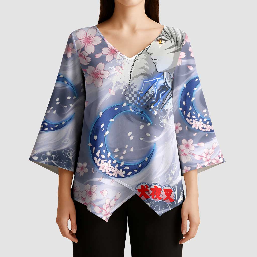 Sesshomaru Inuyasha Series Kimono Sleeve Blouse Elegant Sakura Storm Style with Crescent Moon Motif