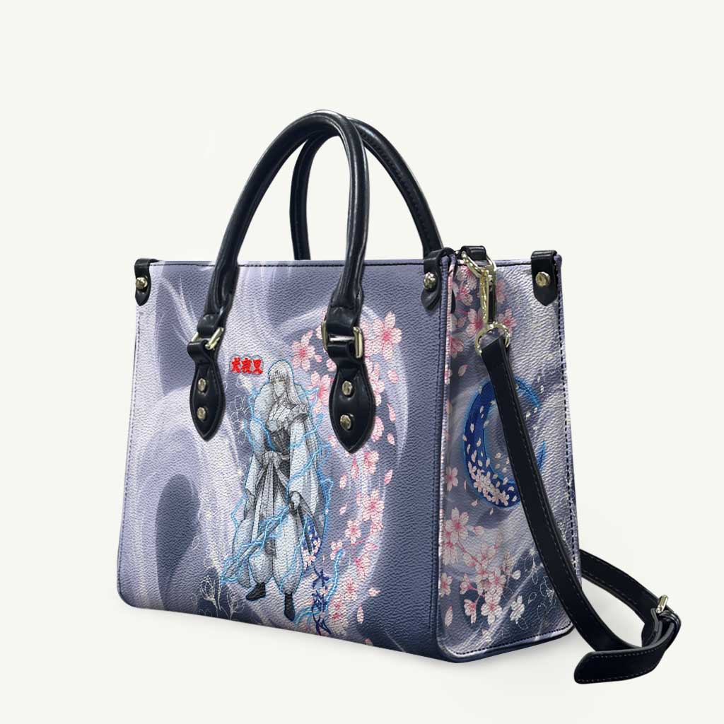 Sesshomaru Inuyasha Series Leather Bag Elegant Sakura Storm Style with Crescent Moon Motif