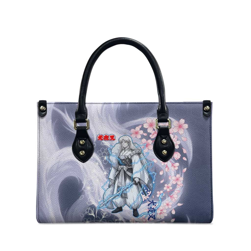 Sesshomaru Inuyasha Series Leather Bag Elegant Sakura Storm Style with Crescent Moon Motif