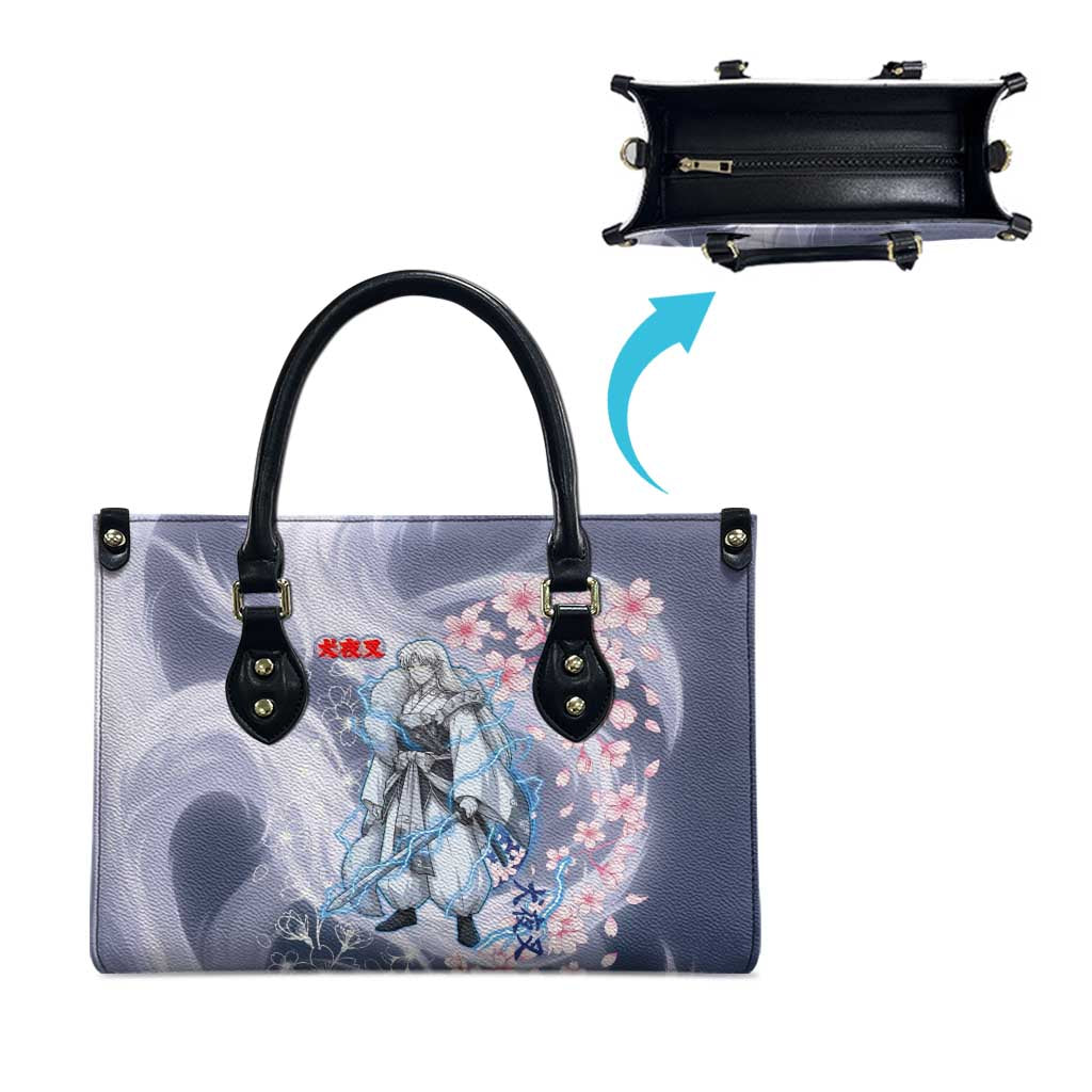 Sesshomaru Inuyasha Series Leather Bag Elegant Sakura Storm Style with Crescent Moon Motif