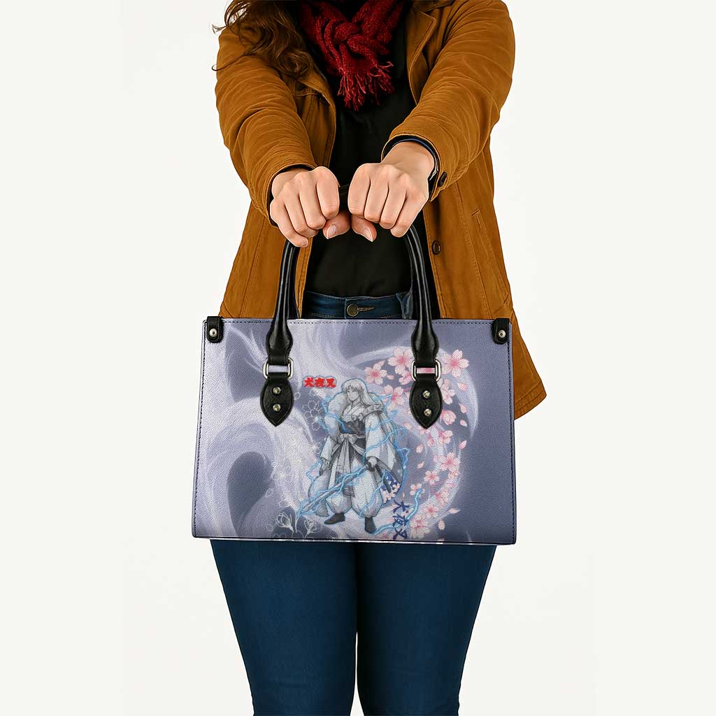 Sesshomaru Inuyasha Series Leather Bag Elegant Sakura Storm Style with Crescent Moon Motif