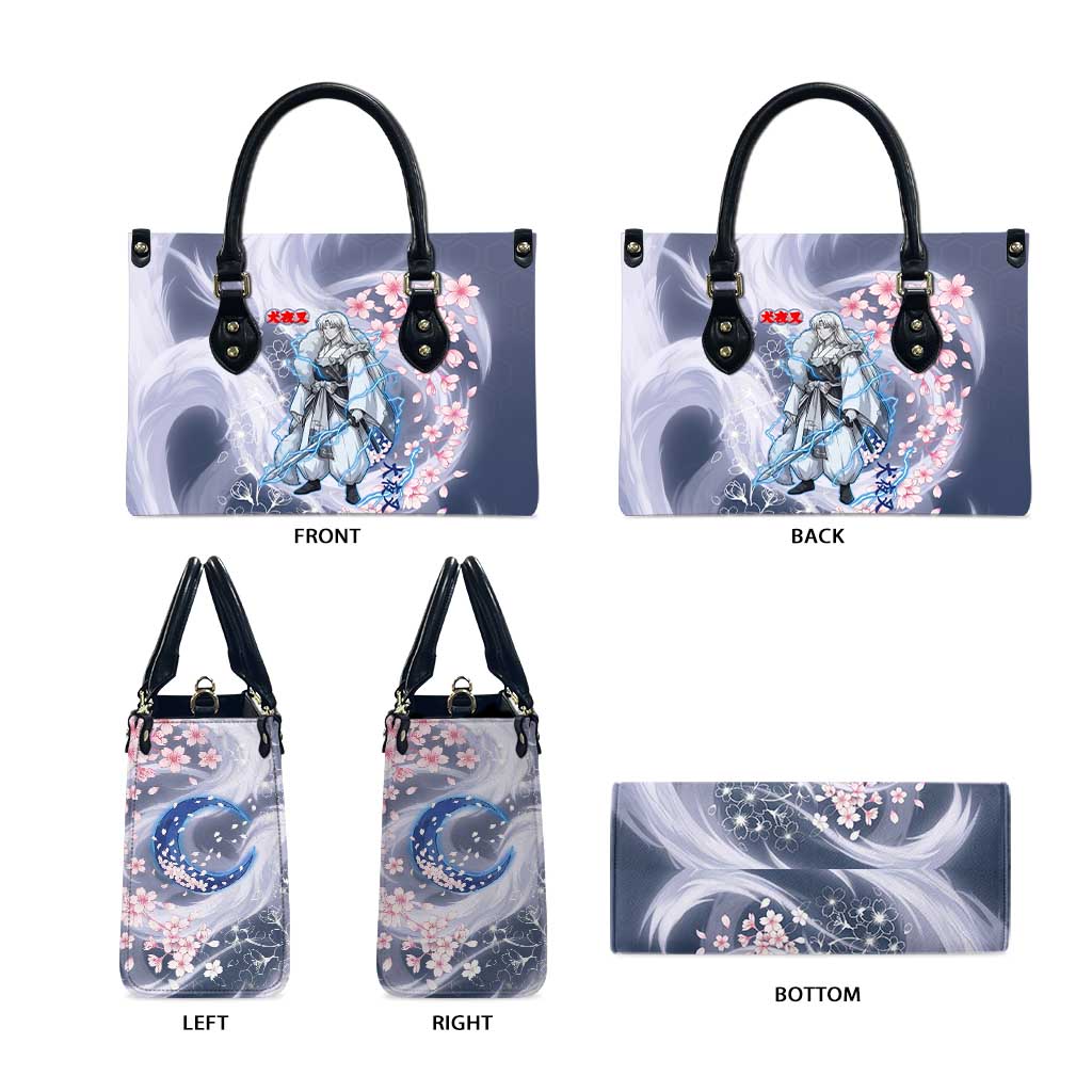 Sesshomaru Inuyasha Series Leather Bag Elegant Sakura Storm Style with Crescent Moon Motif