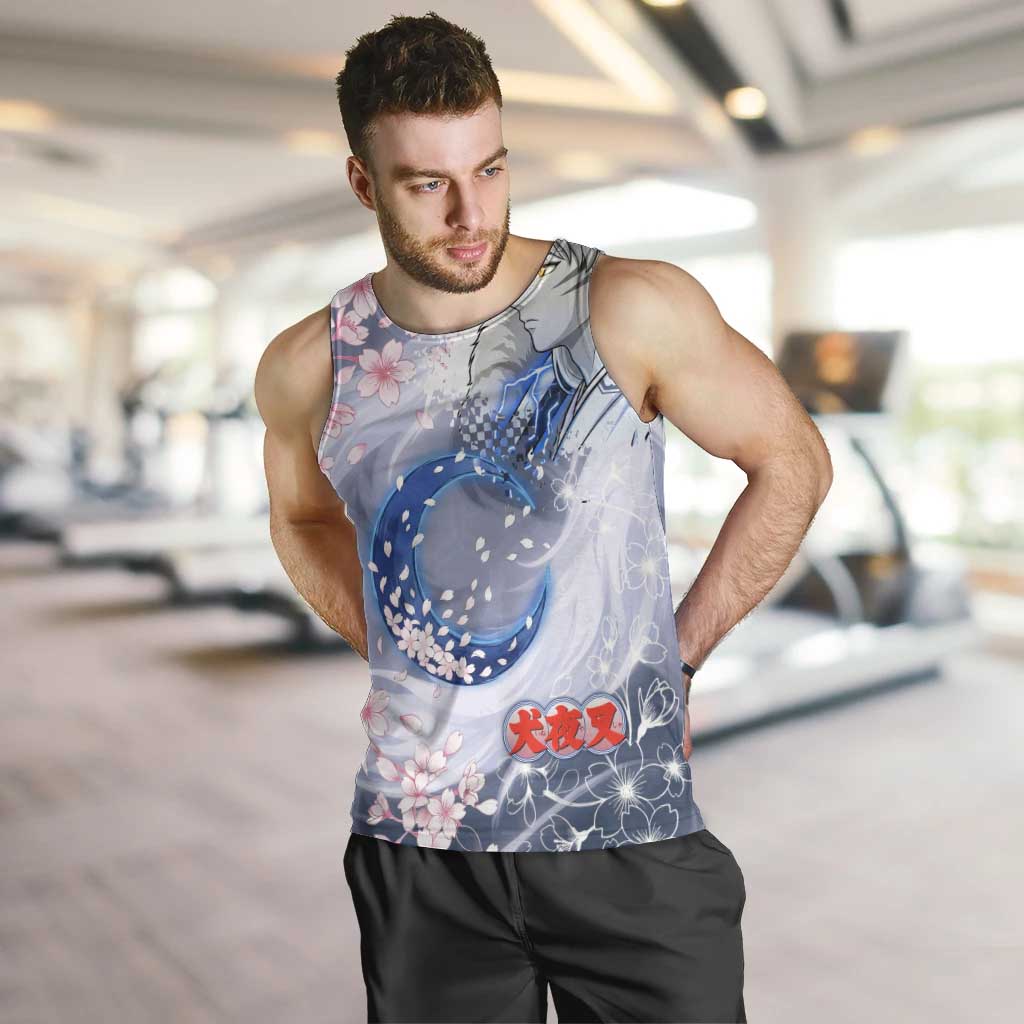 Sesshomaru Inuyasha Series Men Tank Top Elegant Sakura Storm Style with Crescent Moon Motif