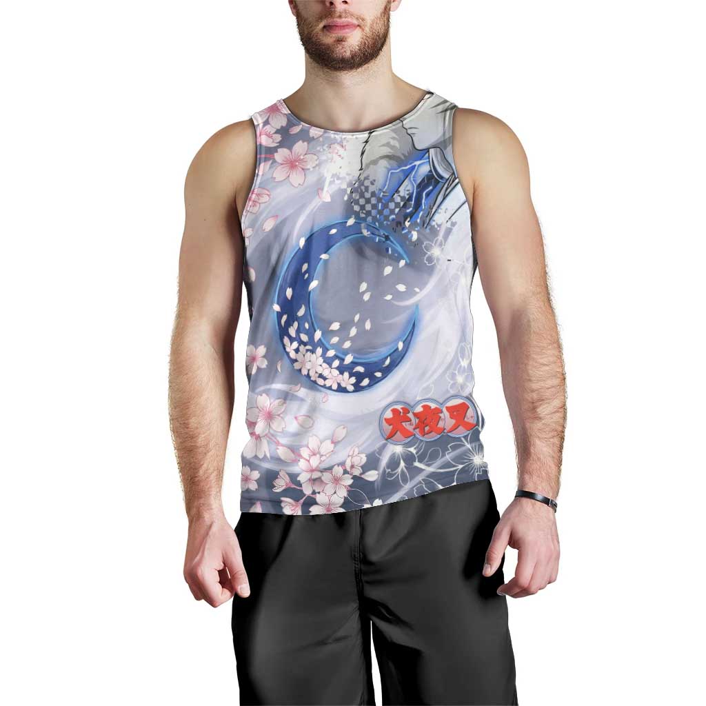 Sesshomaru Inuyasha Series Men Tank Top Elegant Sakura Storm Style with Crescent Moon Motif