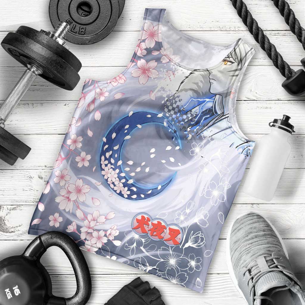 Sesshomaru Inuyasha Series Men Tank Top Elegant Sakura Storm Style with Crescent Moon Motif