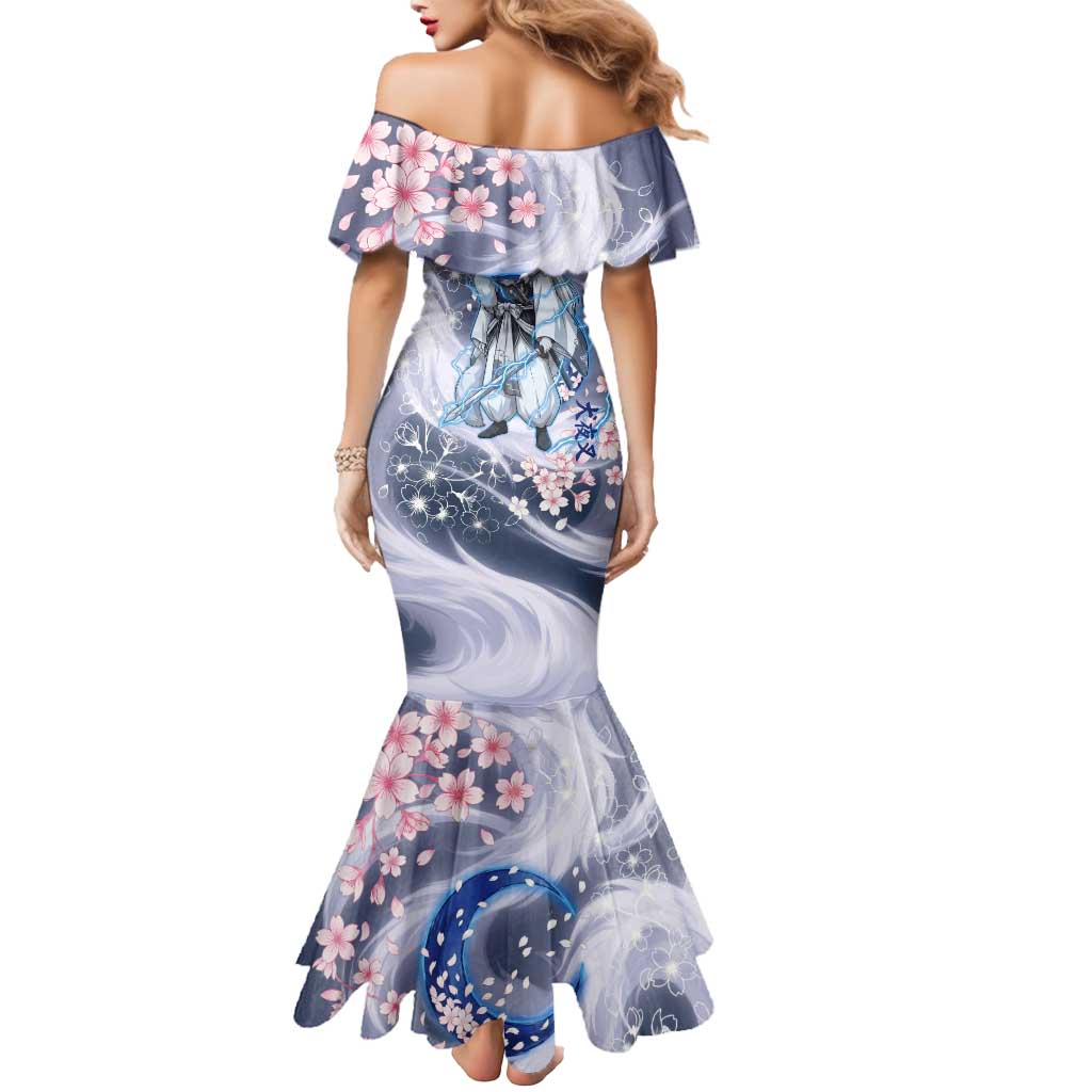 Sesshomaru Inuyasha Series Mermaid Dress Elegant Sakura Storm Style with Crescent Moon Motif