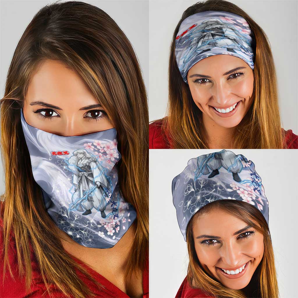 Sesshomaru Inuyasha Series Neck Gaiter Elegant Sakura Storm Style with Crescent Moon Motif