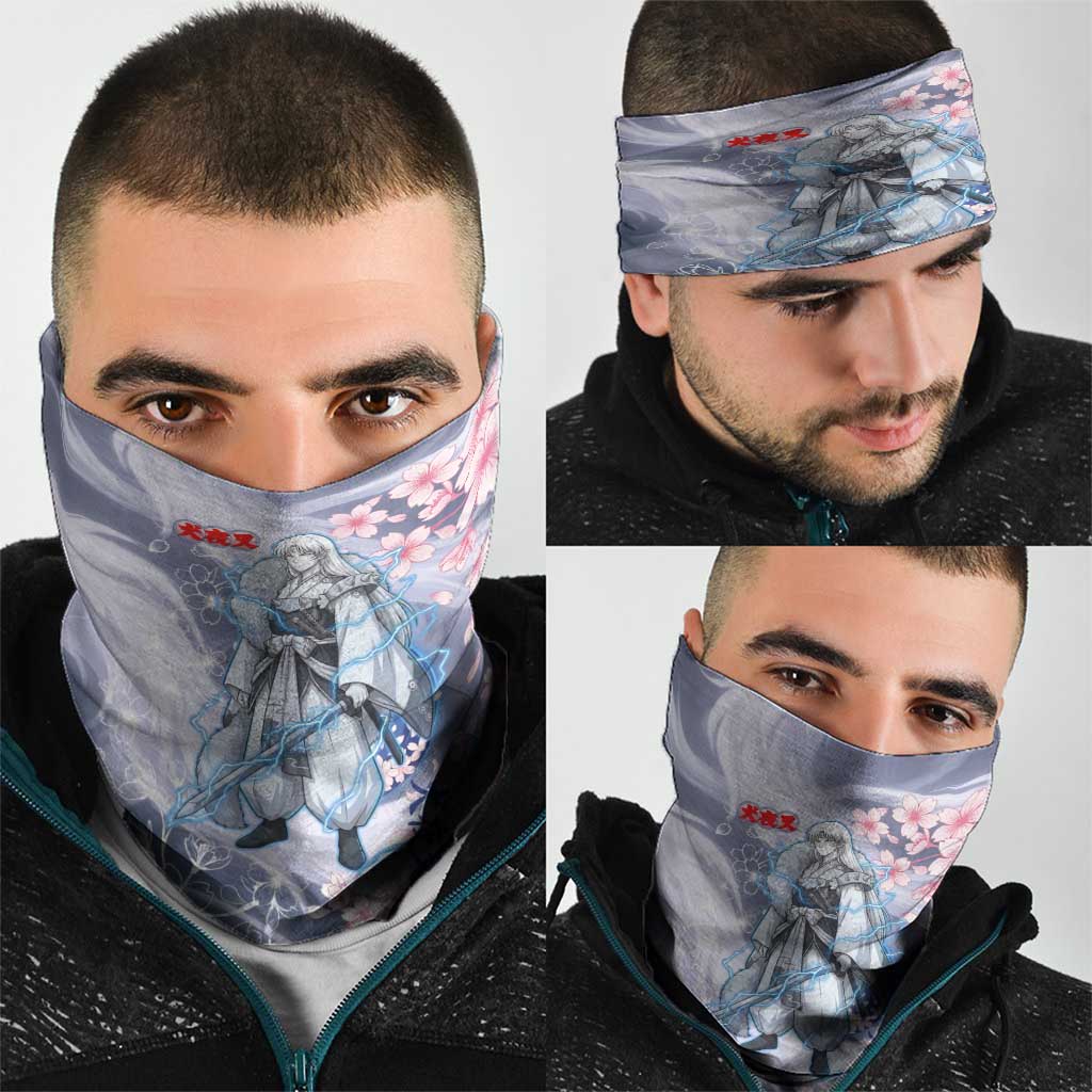 Sesshomaru Inuyasha Series Neck Gaiter Elegant Sakura Storm Style with Crescent Moon Motif