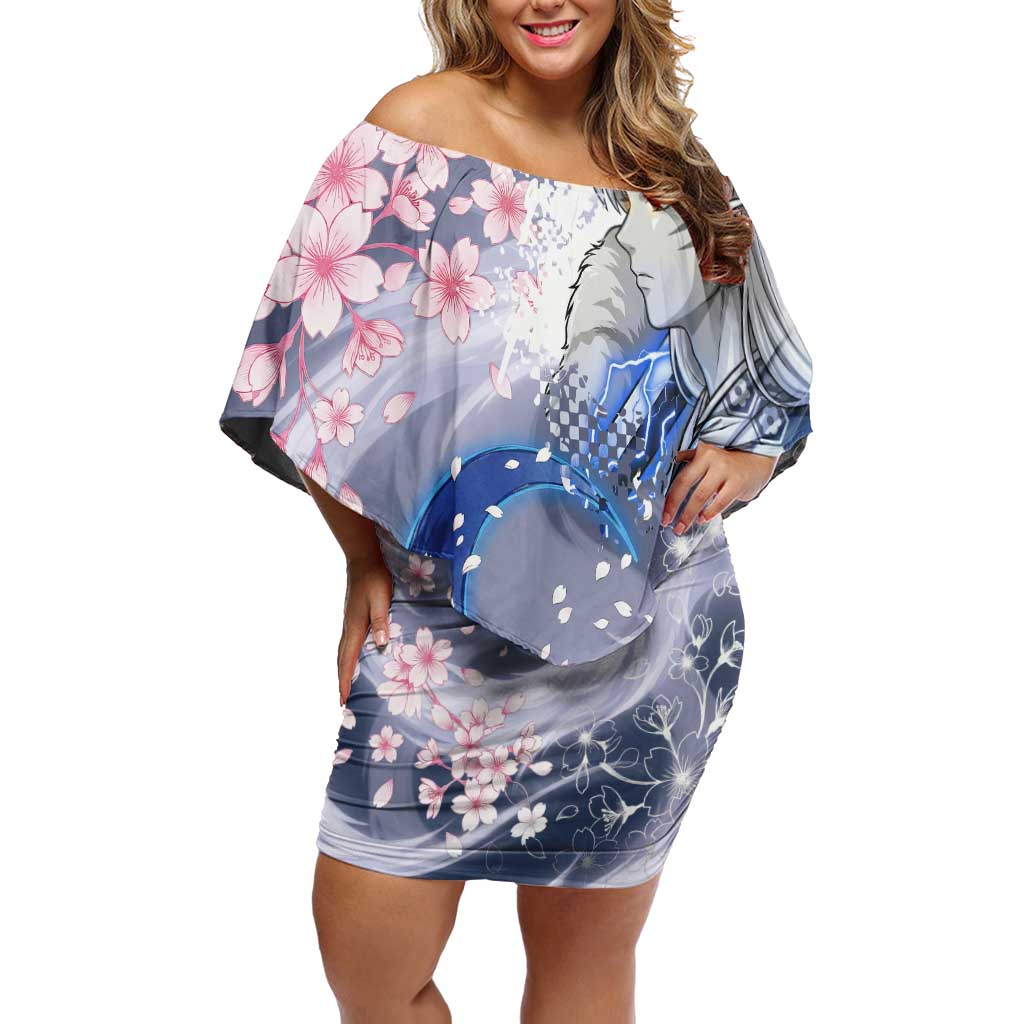 Sesshomaru Inuyasha Series Off Shoulder Short Dress Elegant Sakura Storm Style with Crescent Moon Motif