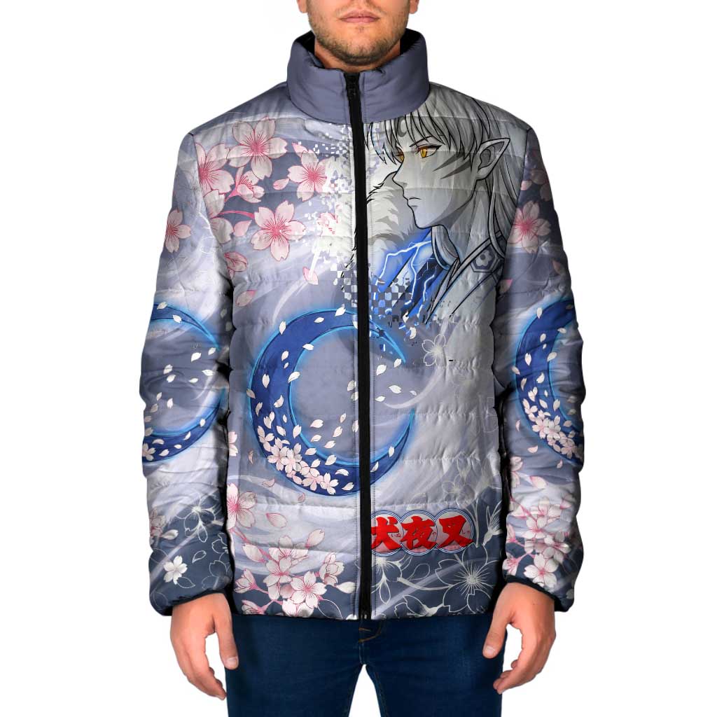 Sesshomaru Inuyasha Series Padded Jacket Elegant Sakura Storm Style with Crescent Moon Motif