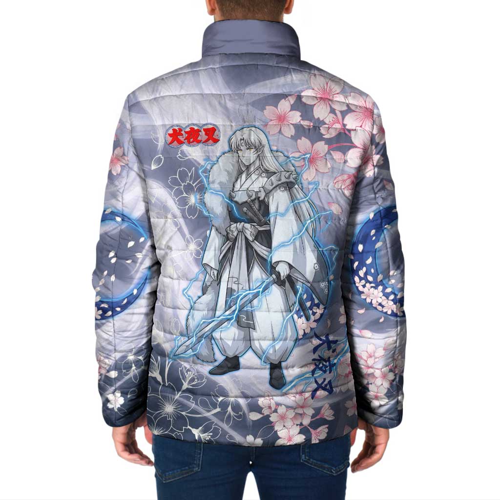 Sesshomaru Inuyasha Series Padded Jacket Elegant Sakura Storm Style with Crescent Moon Motif