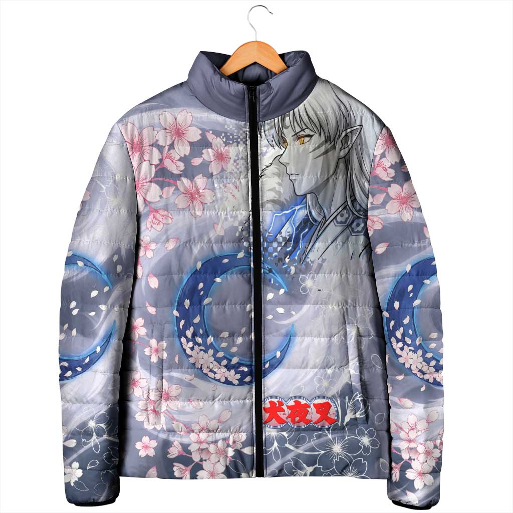 Sesshomaru Inuyasha Series Padded Jacket Elegant Sakura Storm Style with Crescent Moon Motif