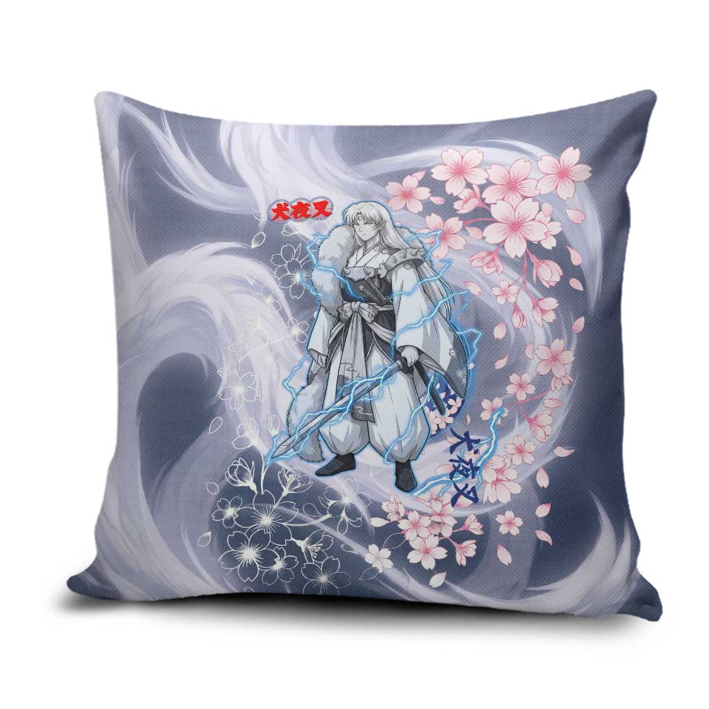 Sesshomaru Inuyasha Series Pillow Cover Elegant Sakura Storm Style with Crescent Moon Motif