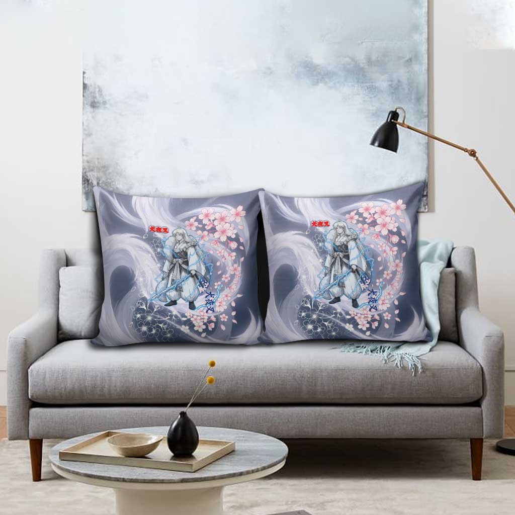 Sesshomaru Inuyasha Series Pillow Cover Elegant Sakura Storm Style with Crescent Moon Motif