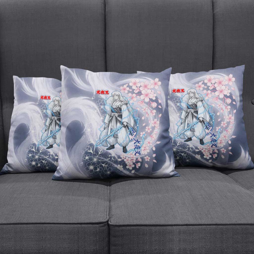 Sesshomaru Inuyasha Series Pillow Cover Elegant Sakura Storm Style with Crescent Moon Motif