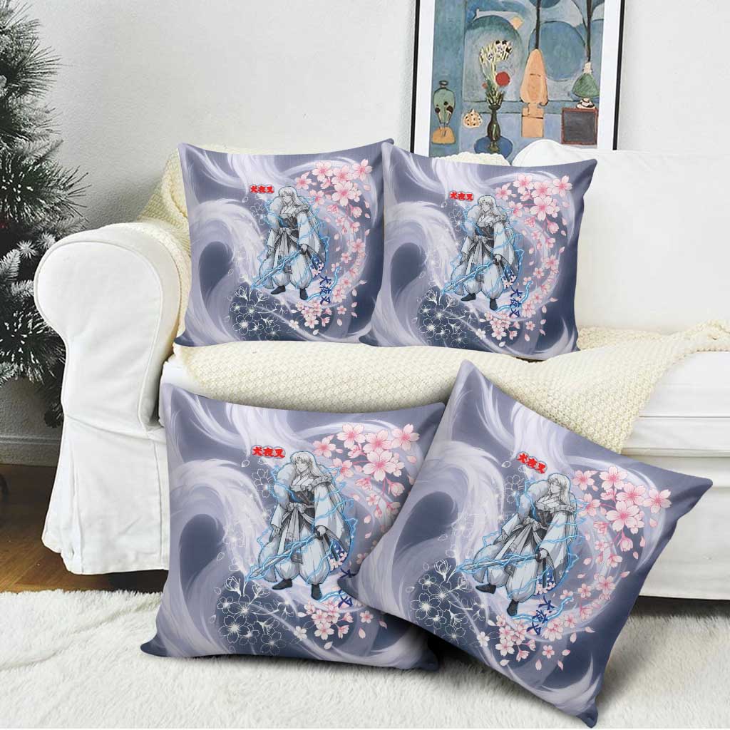 Sesshomaru Inuyasha Series Pillow Cover Elegant Sakura Storm Style with Crescent Moon Motif