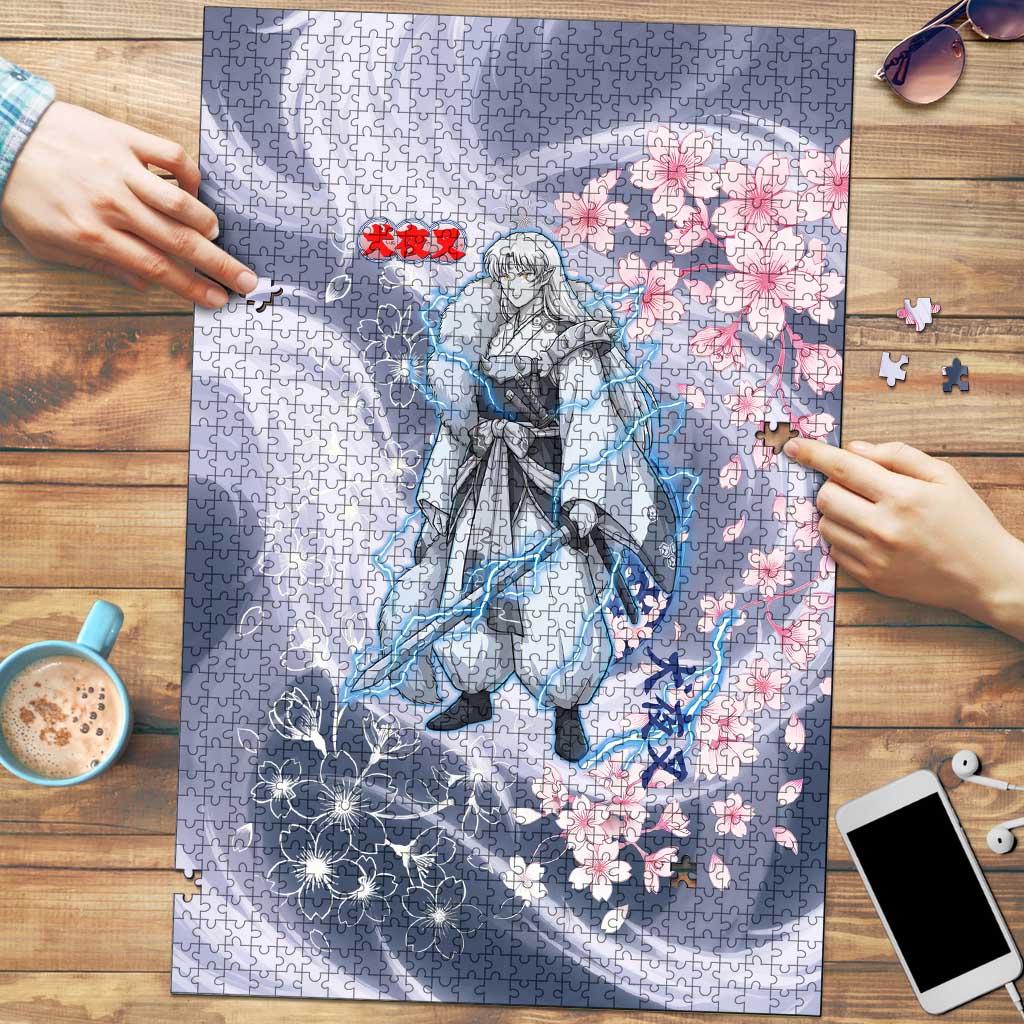 Sesshomaru Inuyasha Series Puzzle Elegant Sakura Storm Style with Crescent Moon Motif