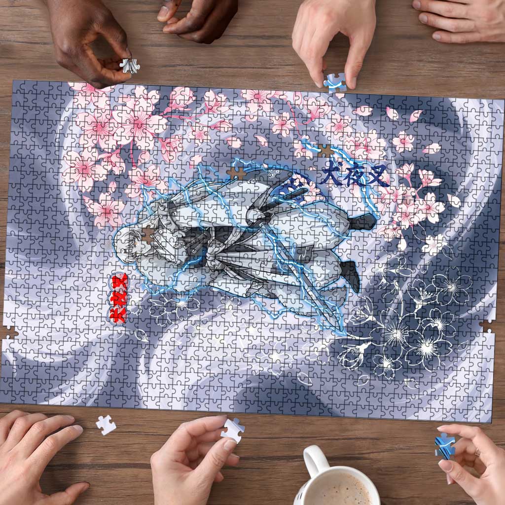 Sesshomaru Inuyasha Series Puzzle Elegant Sakura Storm Style with Crescent Moon Motif