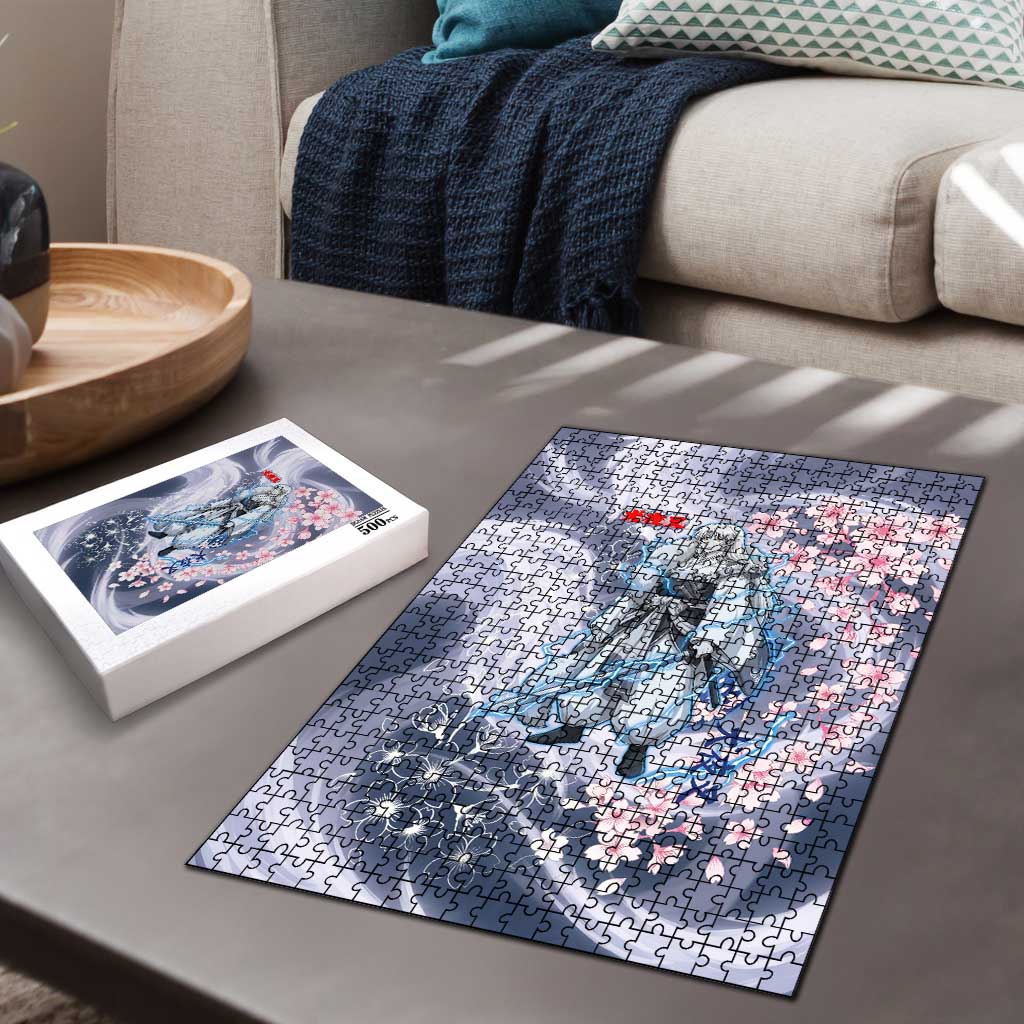 Sesshomaru Inuyasha Series Puzzle Elegant Sakura Storm Style with Crescent Moon Motif