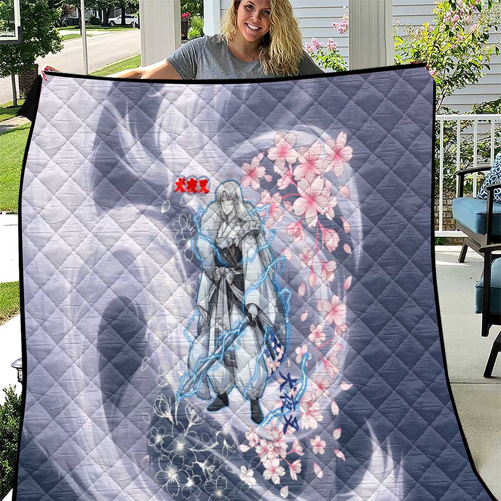 Sesshomaru Inuyasha Series Quilt Elegant Sakura Storm Style with Crescent Moon Motif