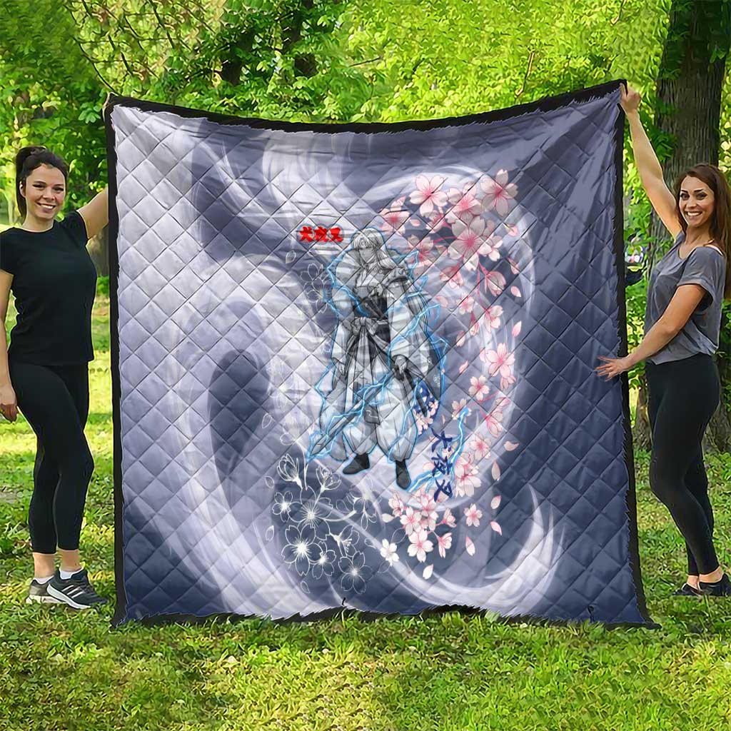 Sesshomaru Inuyasha Series Quilt Elegant Sakura Storm Style with Crescent Moon Motif