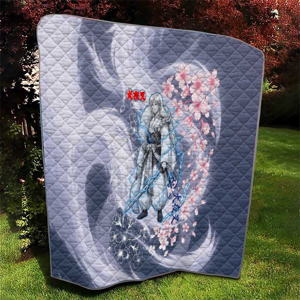 Sesshomaru Inuyasha Series Quilt Elegant Sakura Storm Style with Crescent Moon Motif