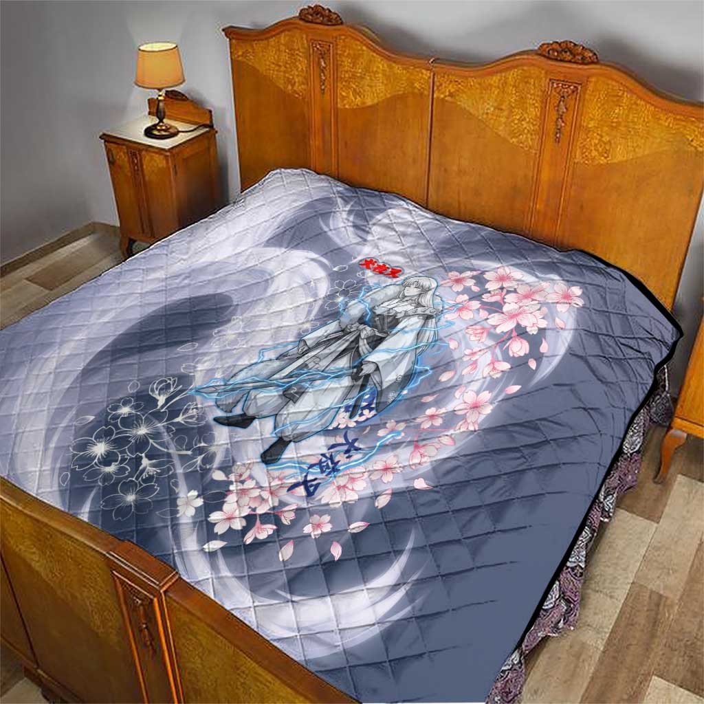 Sesshomaru Inuyasha Series Quilt Elegant Sakura Storm Style with Crescent Moon Motif