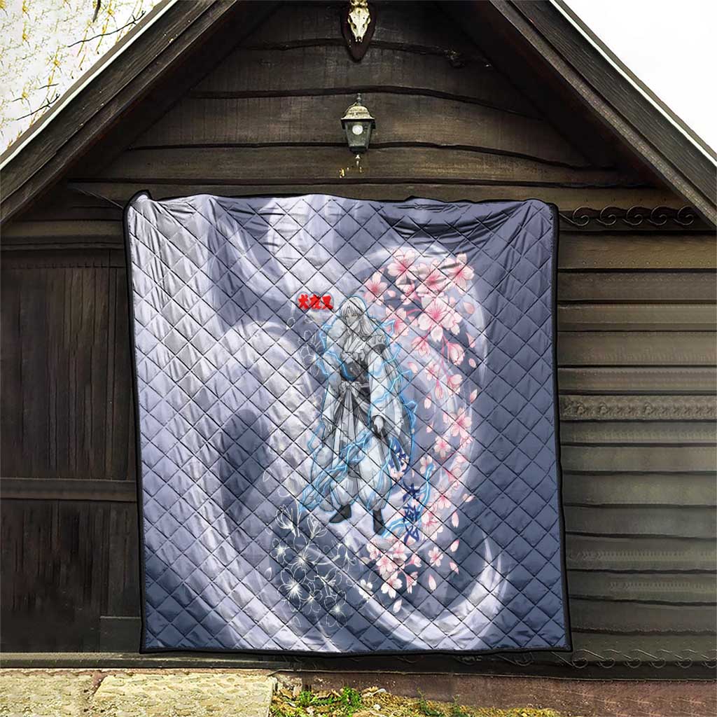 Sesshomaru Inuyasha Series Quilt Elegant Sakura Storm Style with Crescent Moon Motif