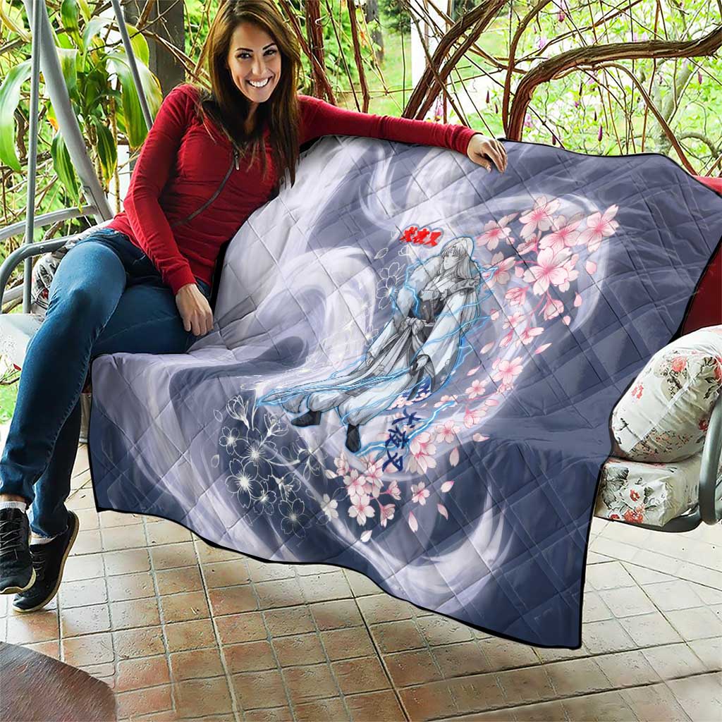 Sesshomaru Inuyasha Series Quilt Elegant Sakura Storm Style with Crescent Moon Motif