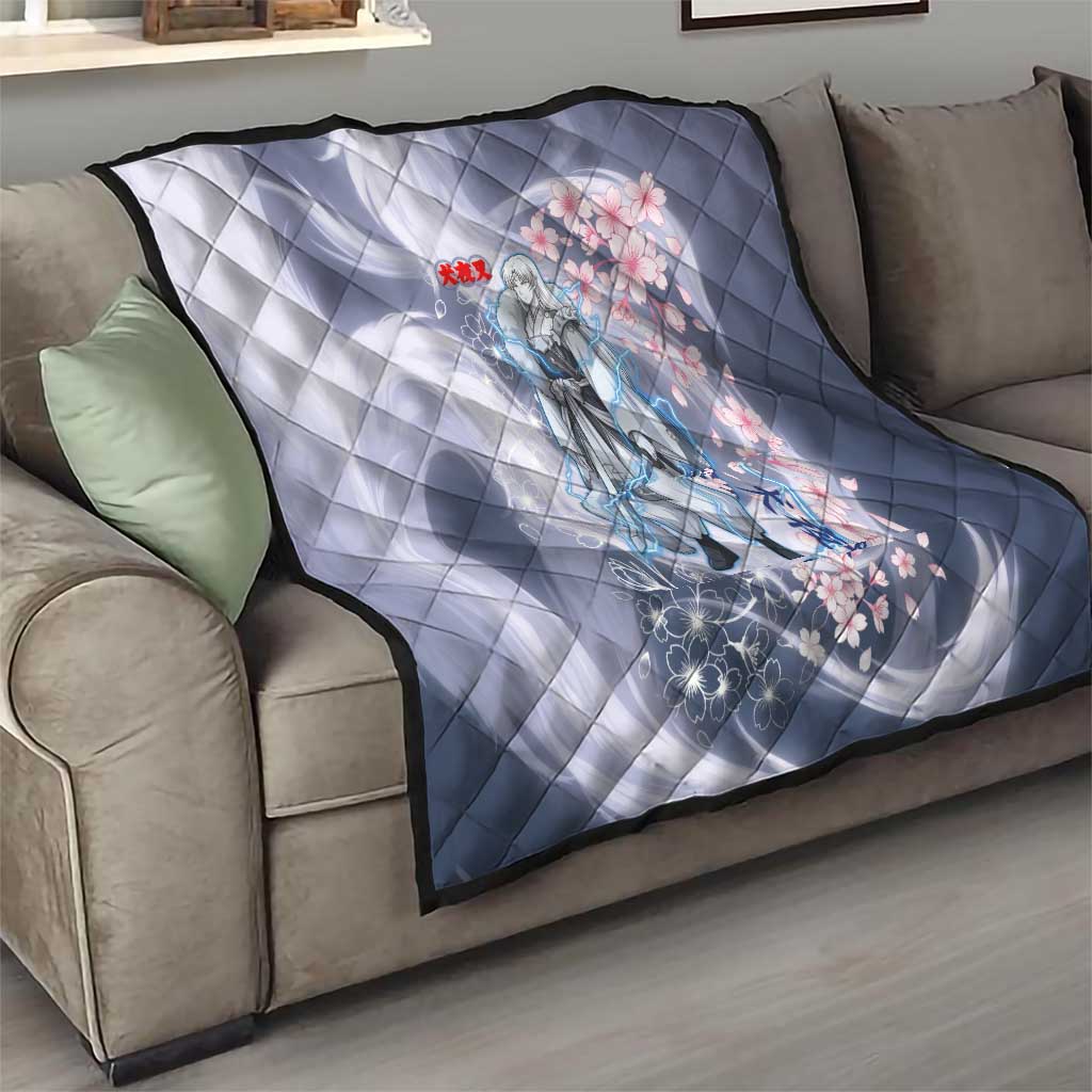 Sesshomaru Inuyasha Series Quilt Elegant Sakura Storm Style with Crescent Moon Motif