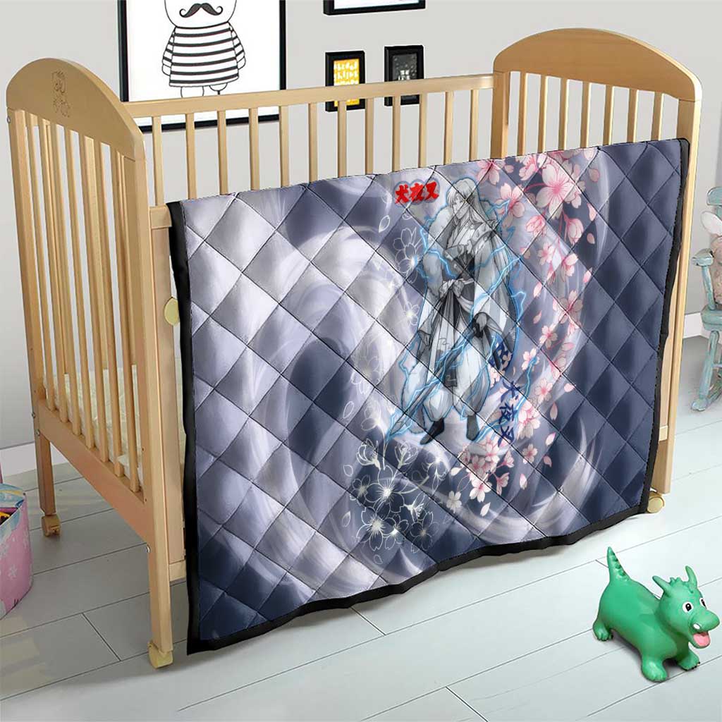 Sesshomaru Inuyasha Series Quilt Elegant Sakura Storm Style with Crescent Moon Motif