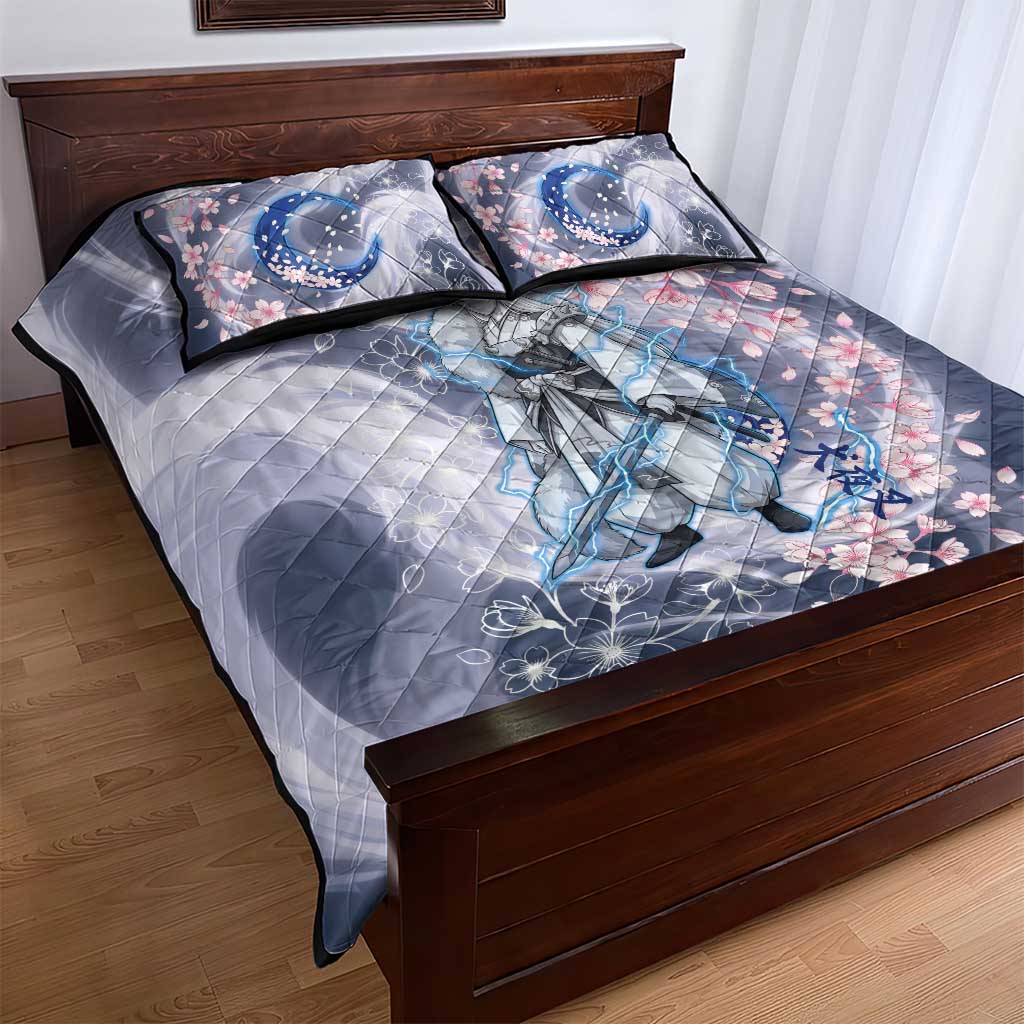 Sesshomaru Inuyasha Series Quilt Bed Set Elegant Sakura Storm Style with Crescent Moon Motif