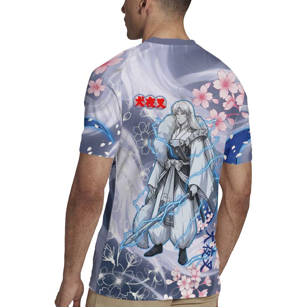 Sesshomaru Inuyasha Series Rugby Jersey Elegant Sakura Storm Style with Crescent Moon Motif