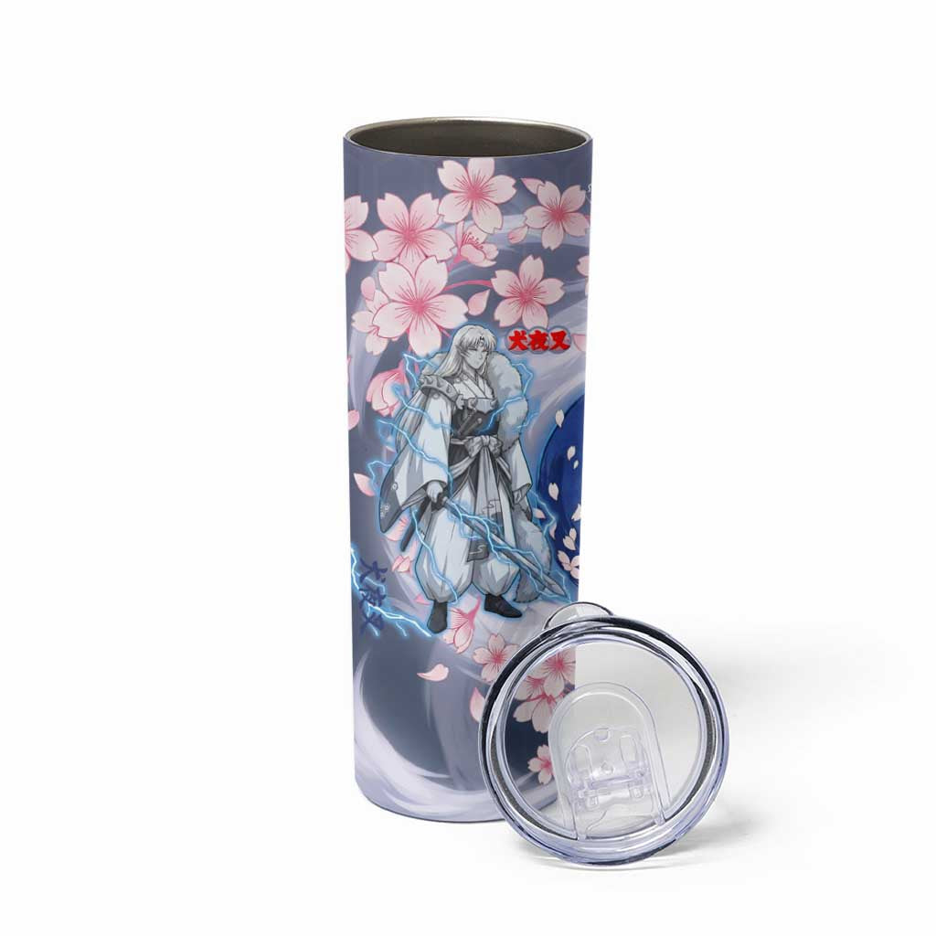 Sesshomaru Inuyasha Series Skinny Tumbler Elegant Sakura Storm Style with Crescent Moon Motif