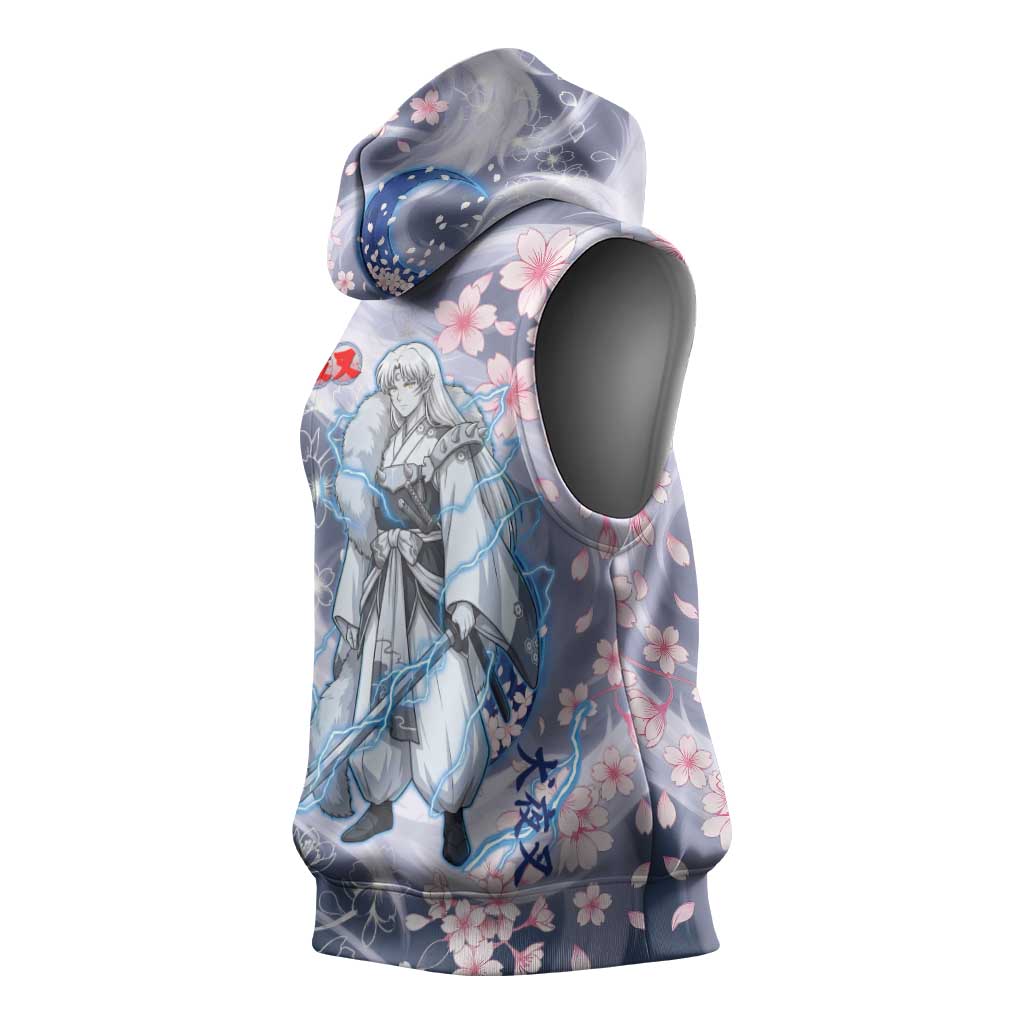 Sesshomaru Inuyasha Series Sleeveless Hoodie Elegant Sakura Storm Style with Crescent Moon Motif