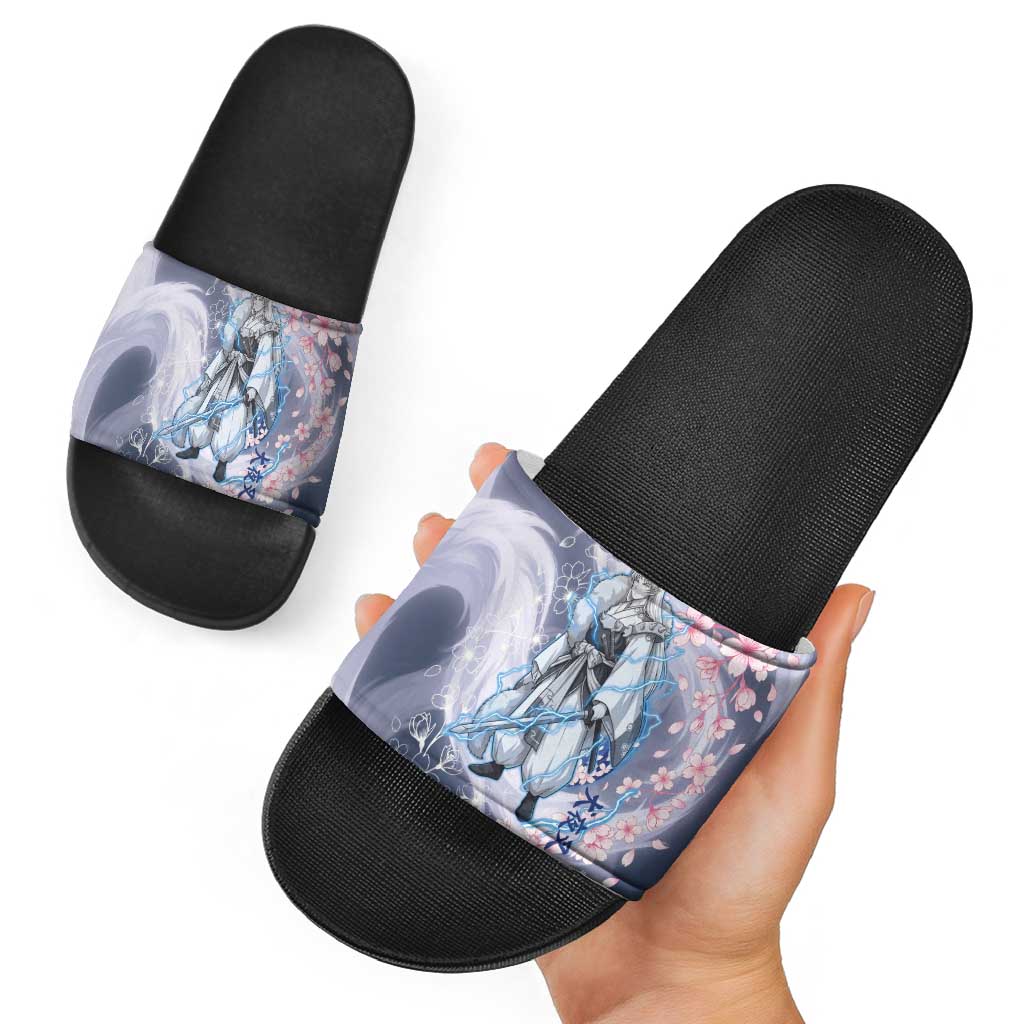 Sesshomaru Inuyasha Series Slide Sandals Elegant Sakura Storm Style with Crescent Moon Motif