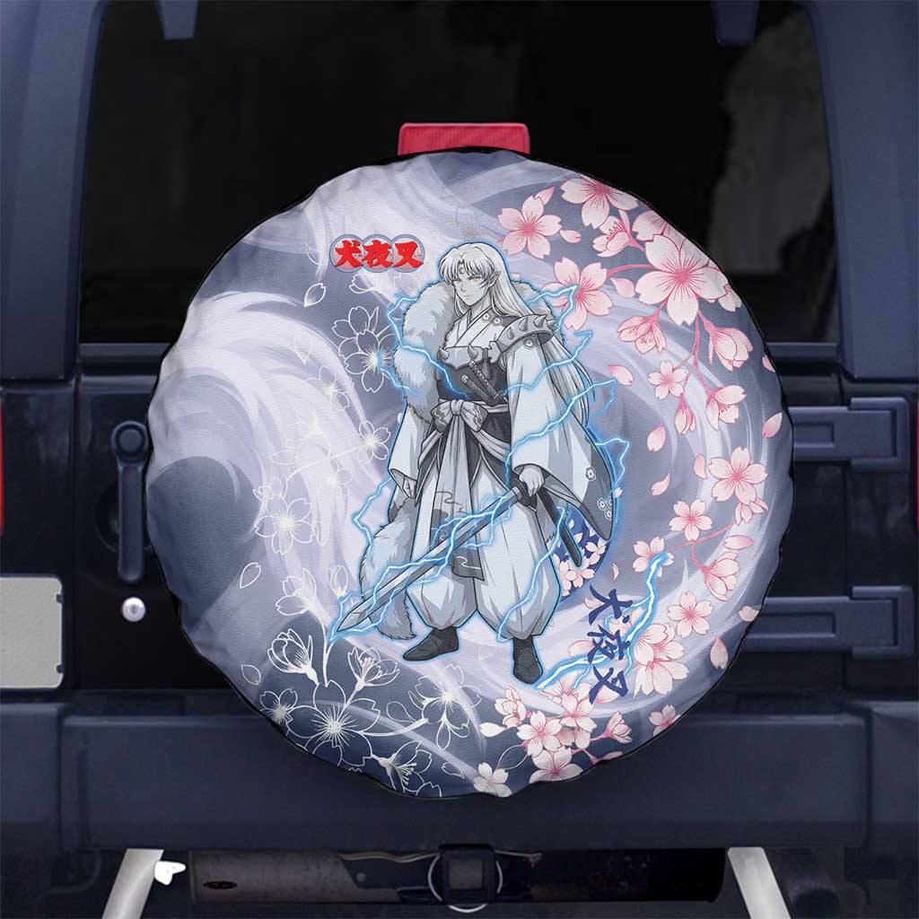Sesshomaru Inuyasha Series Spare Tire Cover Elegant Sakura Storm Style with Crescent Moon Motif