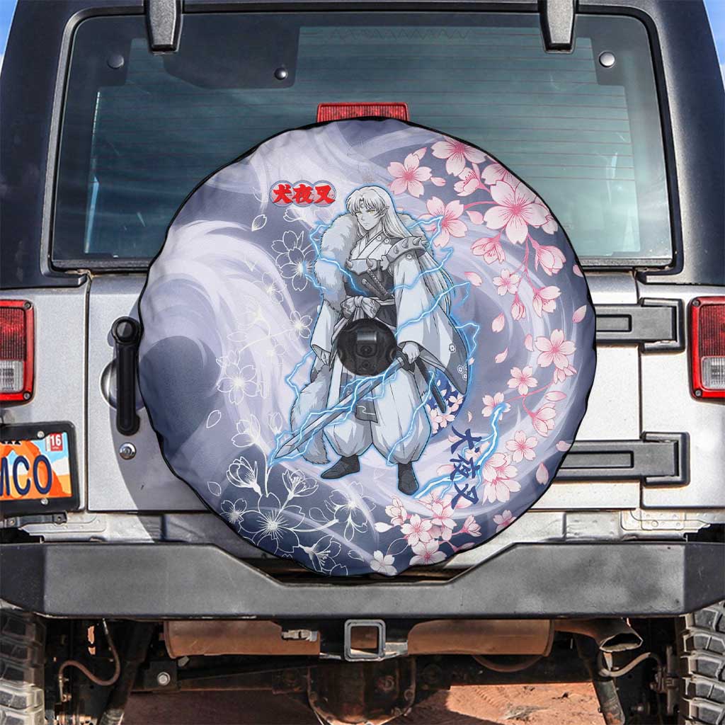 Sesshomaru Inuyasha Series Spare Tire Cover Elegant Sakura Storm Style with Crescent Moon Motif