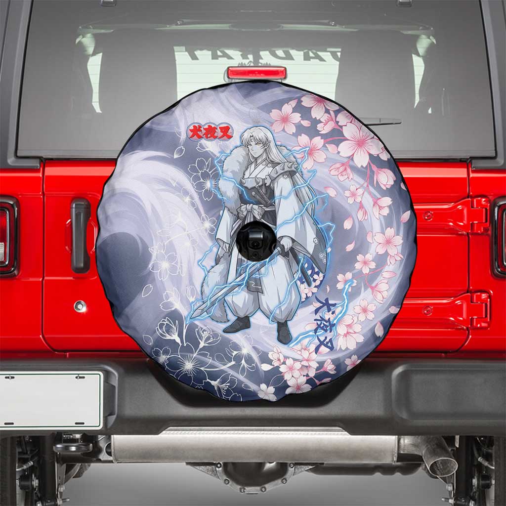 Sesshomaru Inuyasha Series Spare Tire Cover Elegant Sakura Storm Style with Crescent Moon Motif