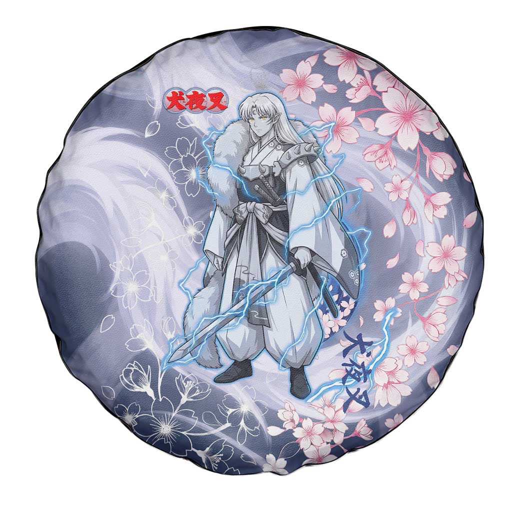 Sesshomaru Inuyasha Series Spare Tire Cover Elegant Sakura Storm Style with Crescent Moon Motif