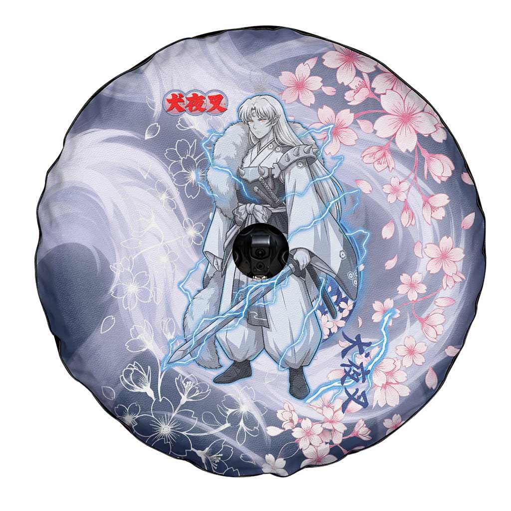 Sesshomaru Inuyasha Series Spare Tire Cover Elegant Sakura Storm Style with Crescent Moon Motif