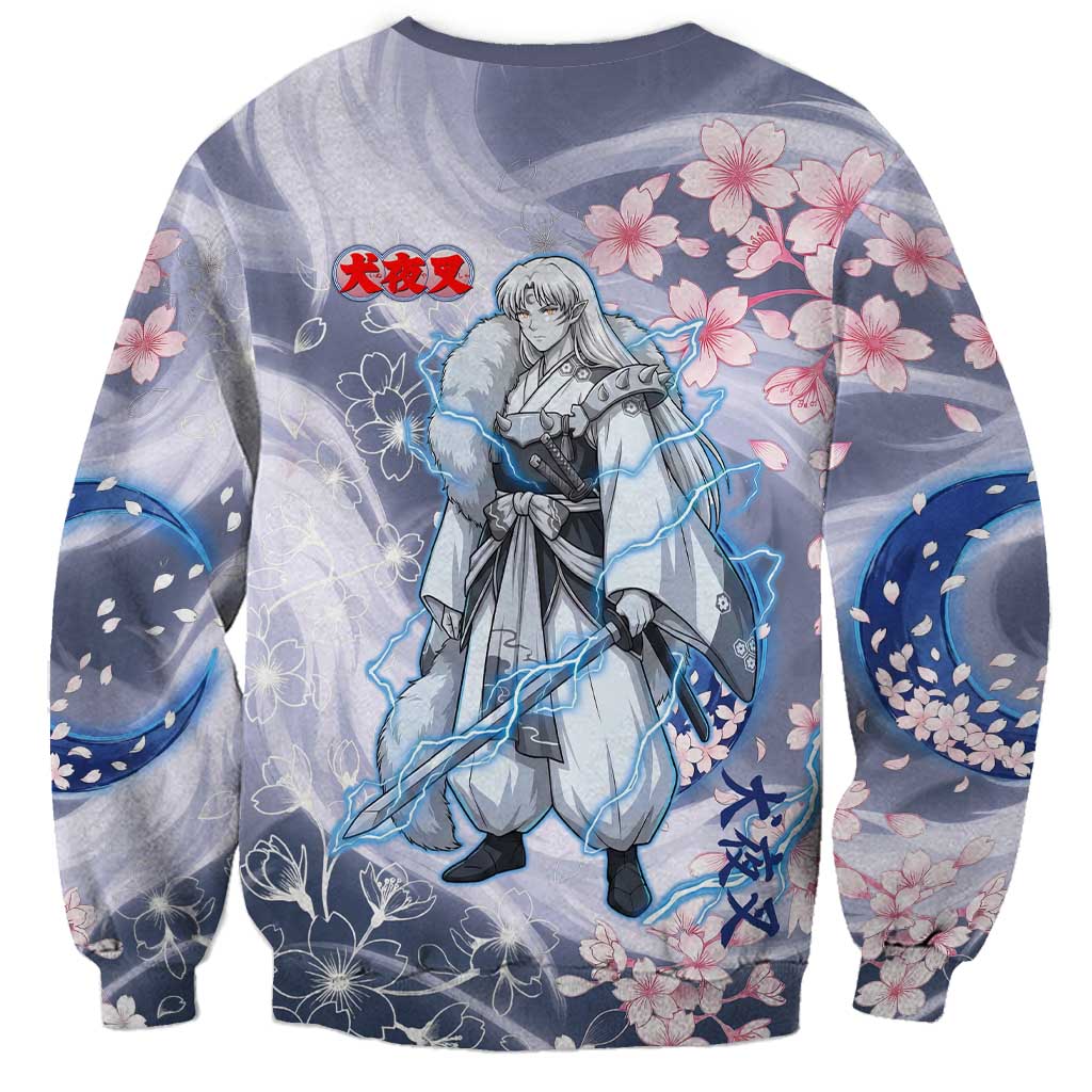Sesshomaru Inuyasha Series Sweatshirt Elegant Sakura Storm Style with Crescent Moon Motif