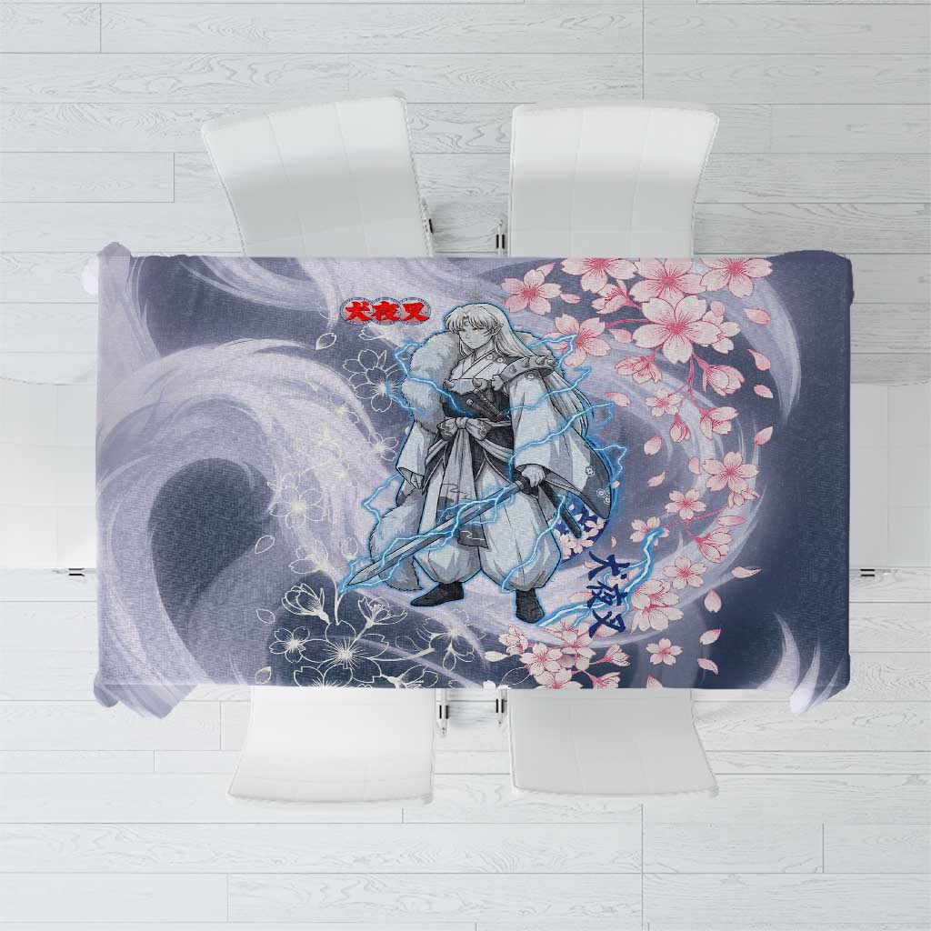 Sesshomaru Inuyasha Series Tablecloth Elegant Sakura Storm Style with Crescent Moon Motif