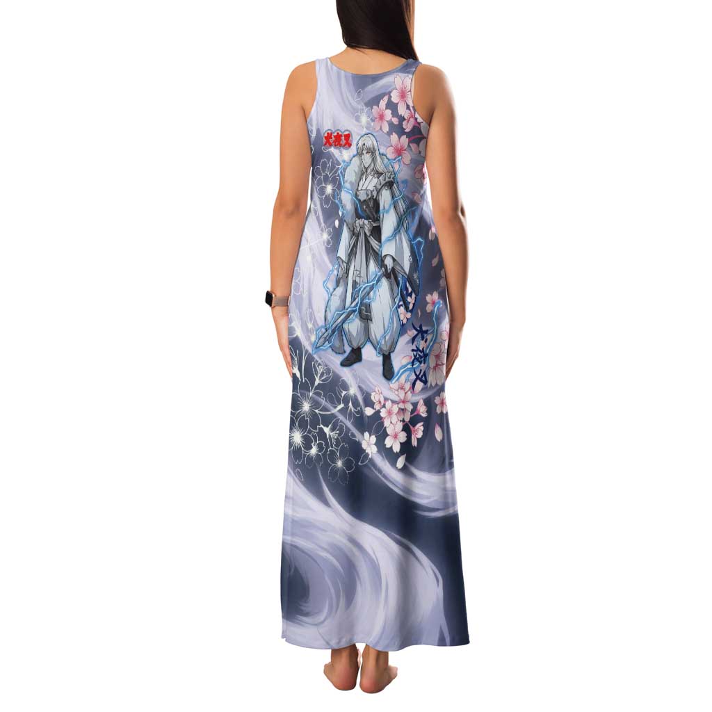 Sesshomaru Inuyasha Series Tank Maxi Dress Elegant Sakura Storm Style with Crescent Moon Motif