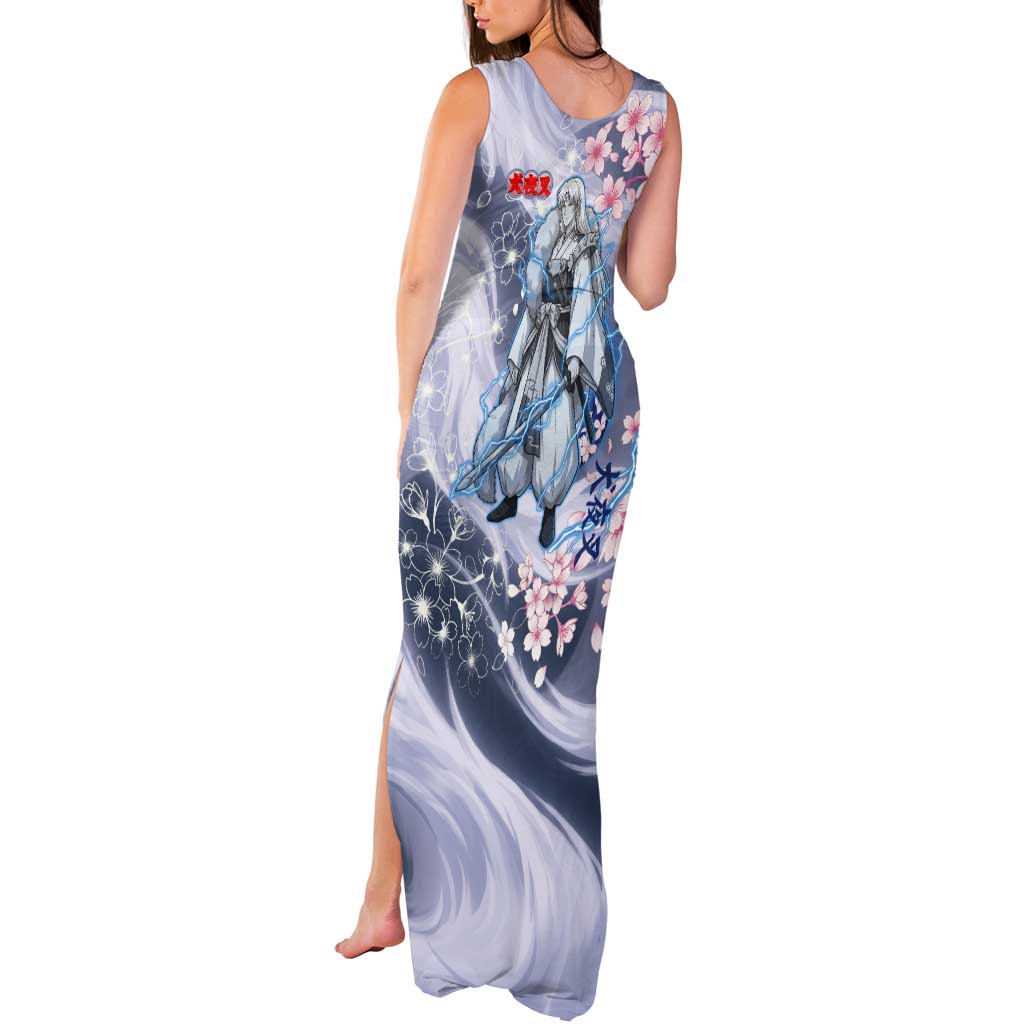 Sesshomaru Inuyasha Series Tank Maxi Dress Elegant Sakura Storm Style with Crescent Moon Motif