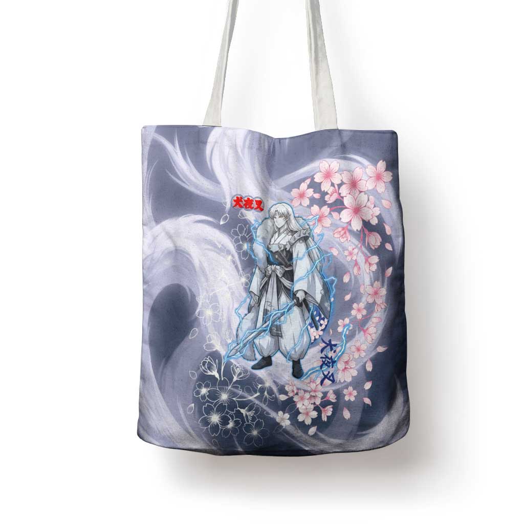 Sesshomaru Inuyasha Series Tote Bag Elegant Sakura Storm Style with Crescent Moon Motif