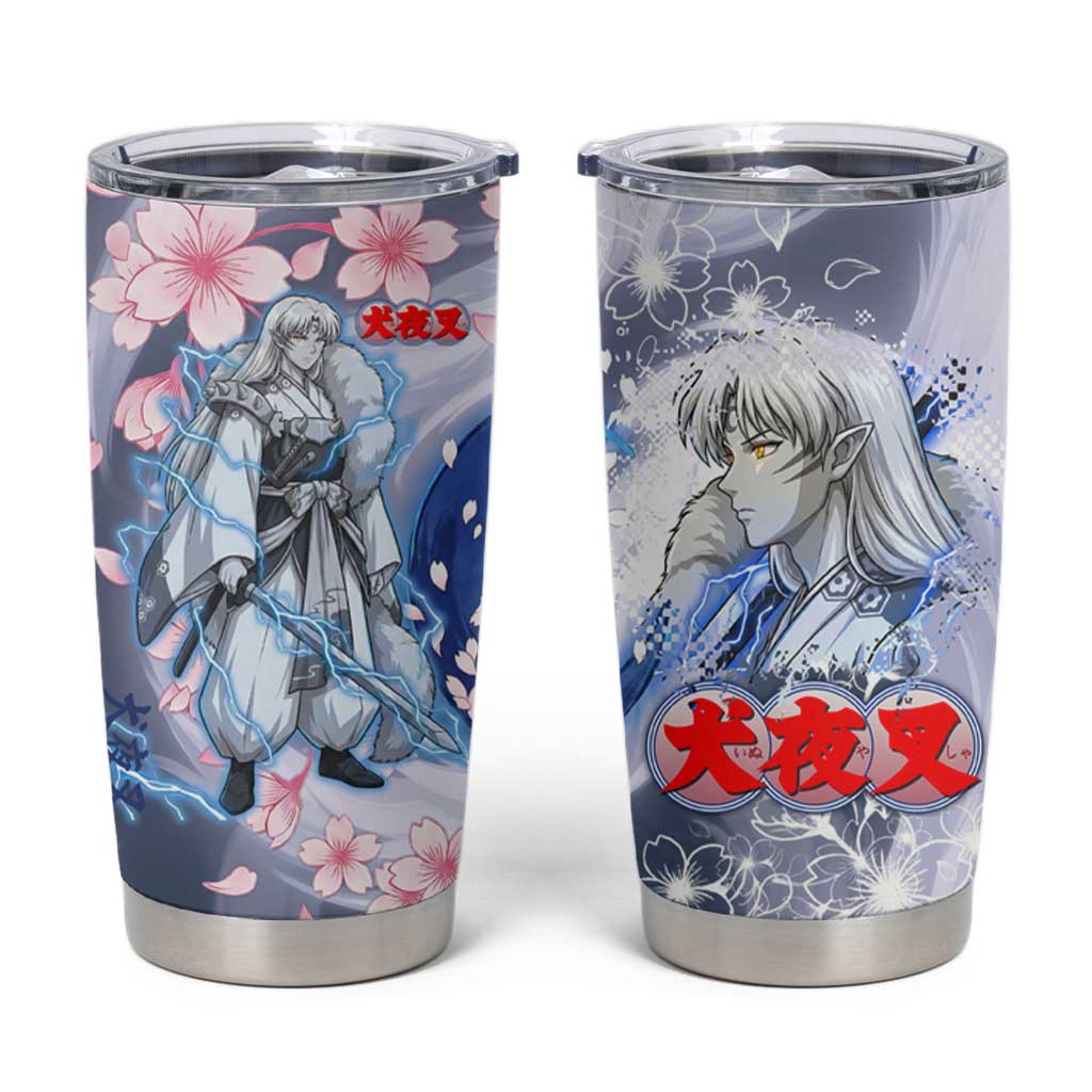 Sesshomaru Inuyasha Series Tumbler Cup Elegant Sakura Storm Style with Crescent Moon Motif